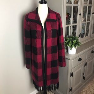 Cupio Duster Cardigan in Red Buffalo Plaid Sz L